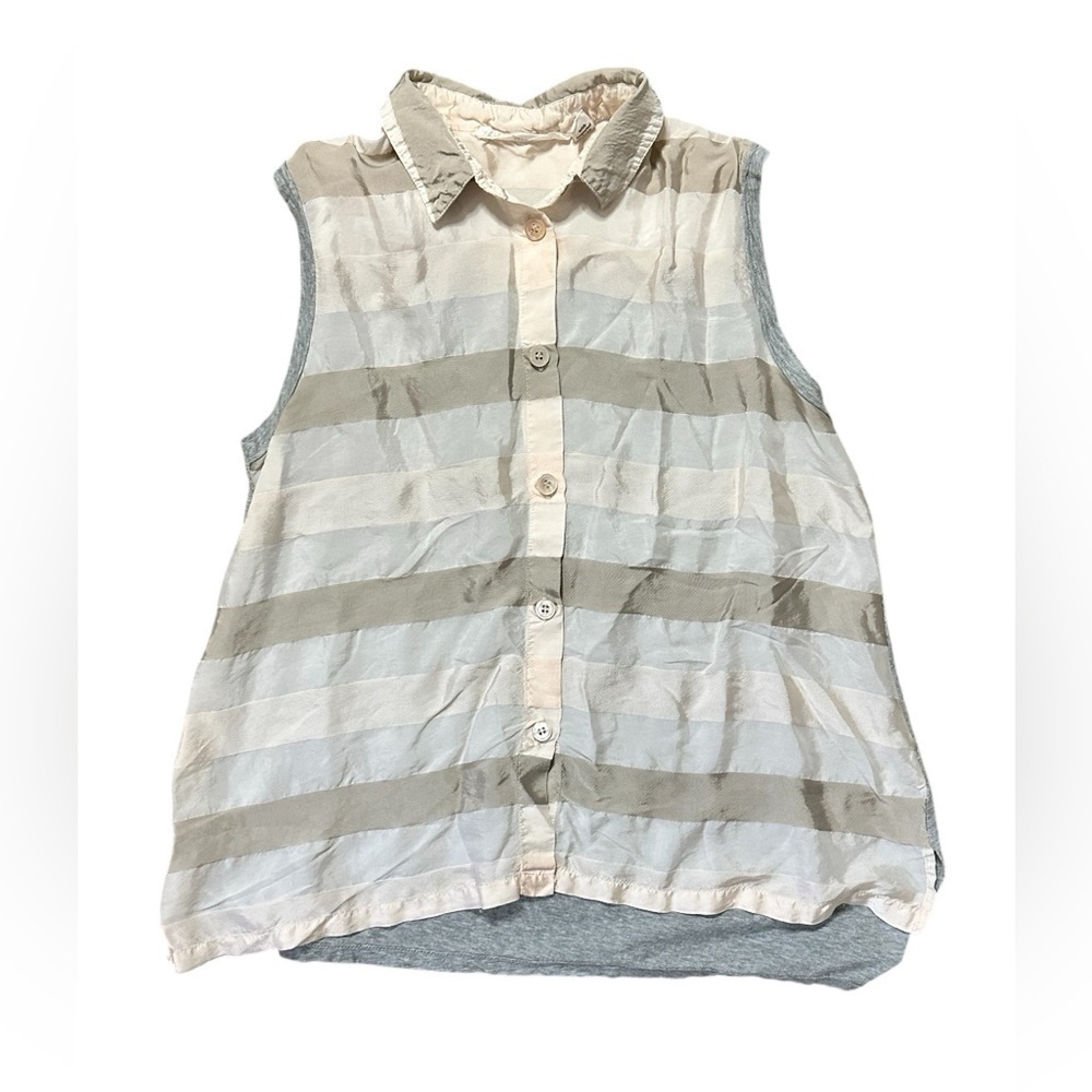 Wilt Asymmetrical Striped Sleeveless Button-Up Blouse Small